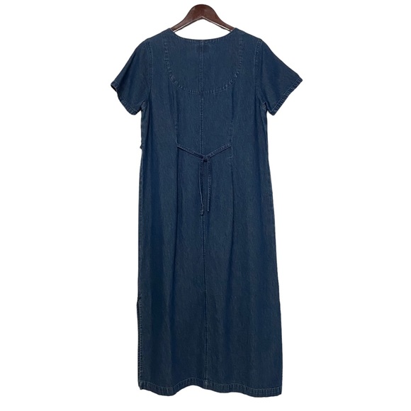 Vintage Prairie Cottagecore 90s Full Length Denim Embroidered Dress Blue - Picture 11 of 14